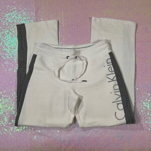 white and gray calvin klein fleece sweatpants